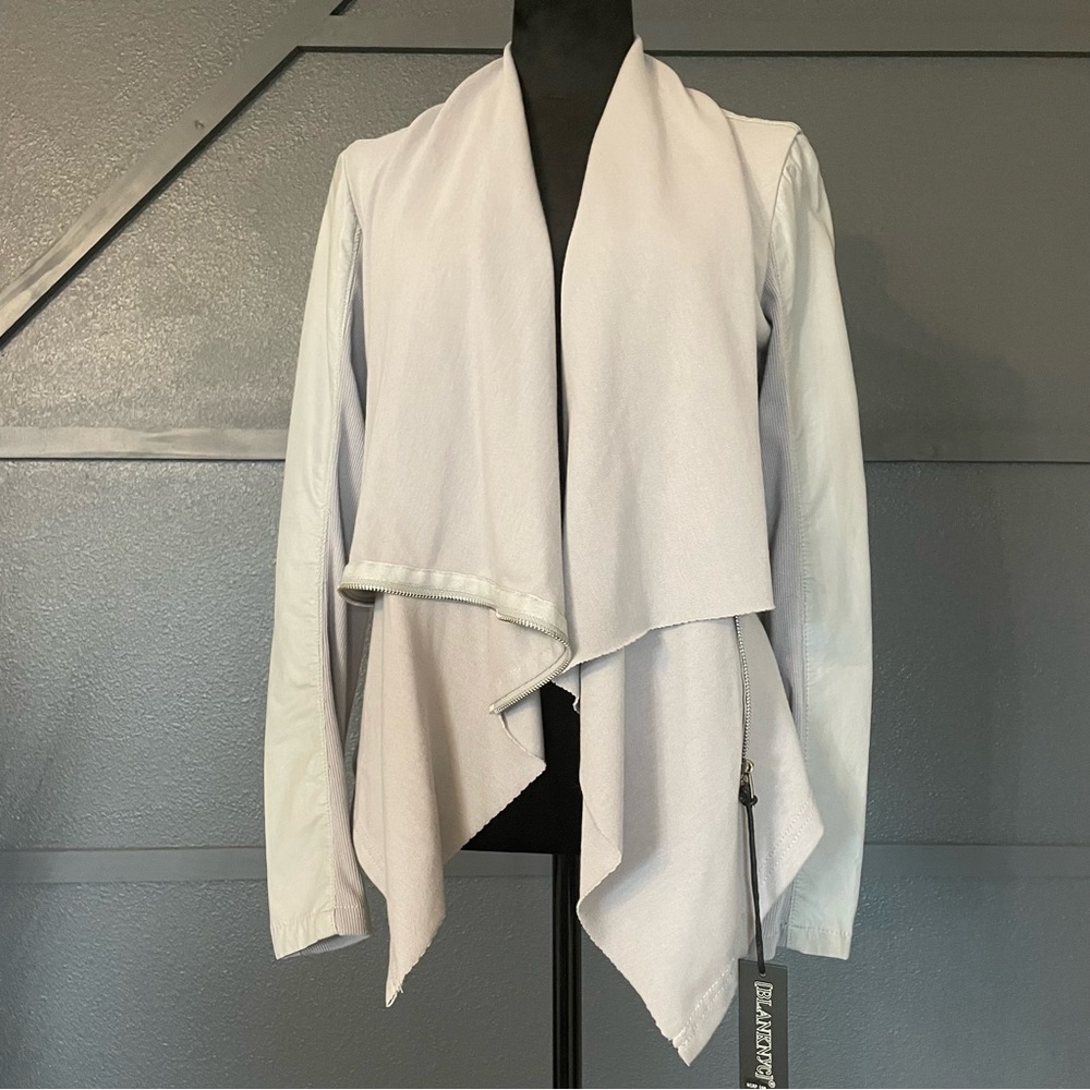 NWT Blank NYC women’s MED asymmetrical gray leather & fabric lightweight jacket